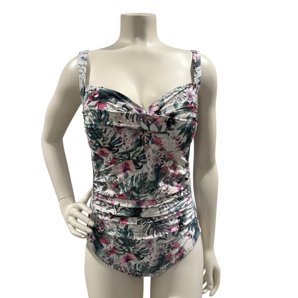 NIP TUCK BOND EYE ONE PIECE SWIMSUIT WHITE/MULTI FLORAL PATTERN SIZE 10